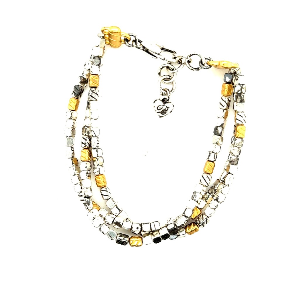 Brighton Mixed Metal Multi Strand Square Bead Heart Charm Bracelet Silver Gold
